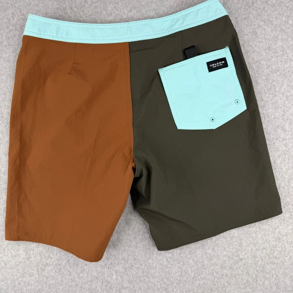 Volcom Liberators Board Shorts Mens 28 Brown‎ Green Blue Colorblock Swim Trunks